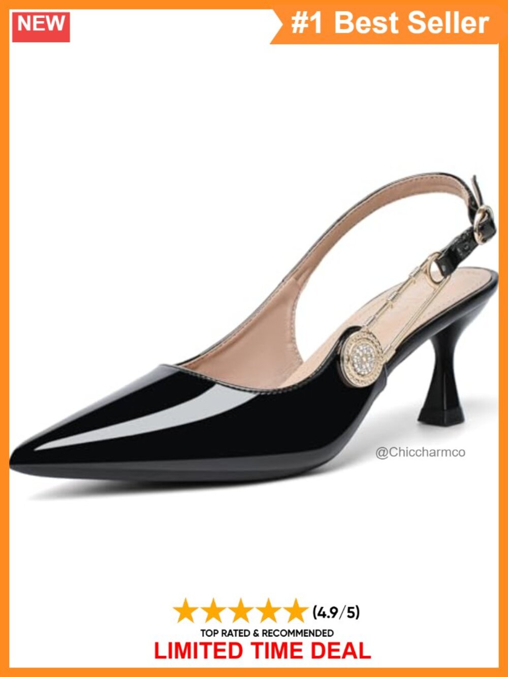 Faux Leather Slingback Kitten Heels Pointed Toe Dress Pumps